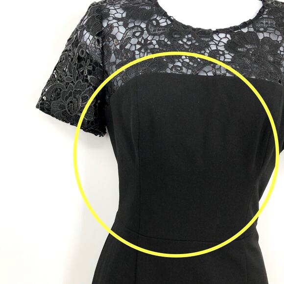 DRESS THE POPULATION Sheath Dress Small Black Lace Yoke Short Sleeve NWOT - Picture 9 of 10